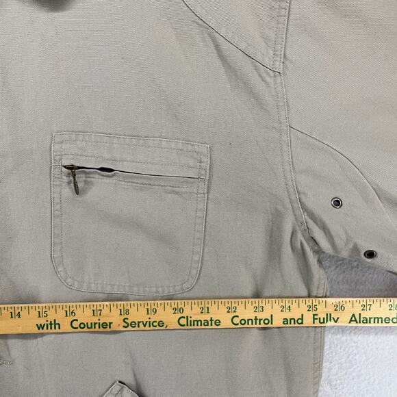 LL BEAN Jacket Mens L Canvas Barn Chore Field Coat Wool Plaid Flannel Lined Gray - Picture 14 of 16